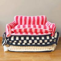 Luxury pet sofa bed lambswool striped double-layer cozy modern