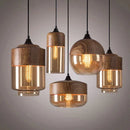 Modern industrial wood tinted glass pendant light fixture