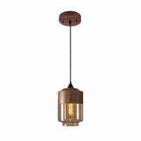 Modern industrial wood tinted glass pendant light fixture