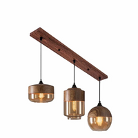 Modern industrial wood tinted glass pendant light fixture