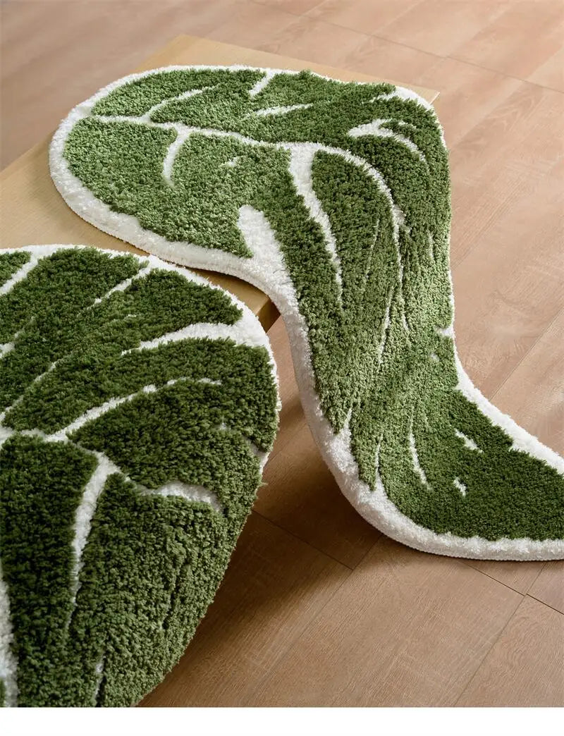 plush monstera bathroom rug anti skid bath mat leaf print