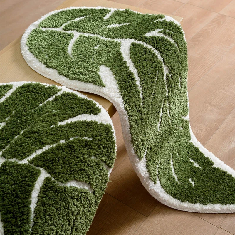 plush monstera bathroom rug anti skid bath mat leaf print