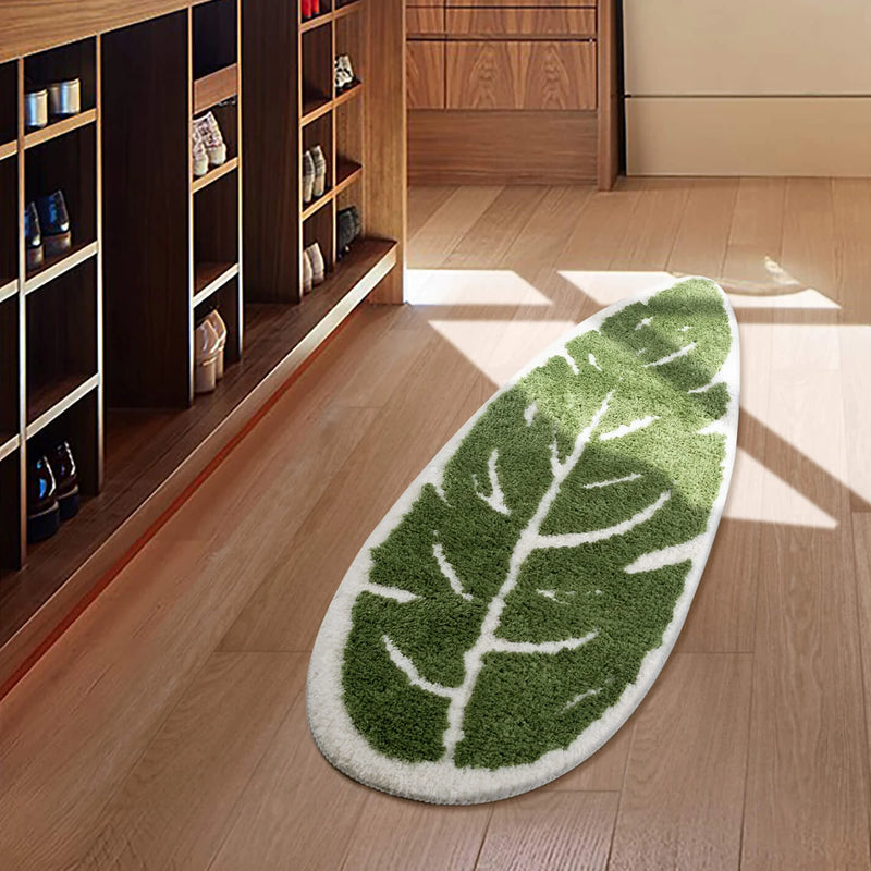 plush monstera bathroom rug anti skid bath mat leaf print