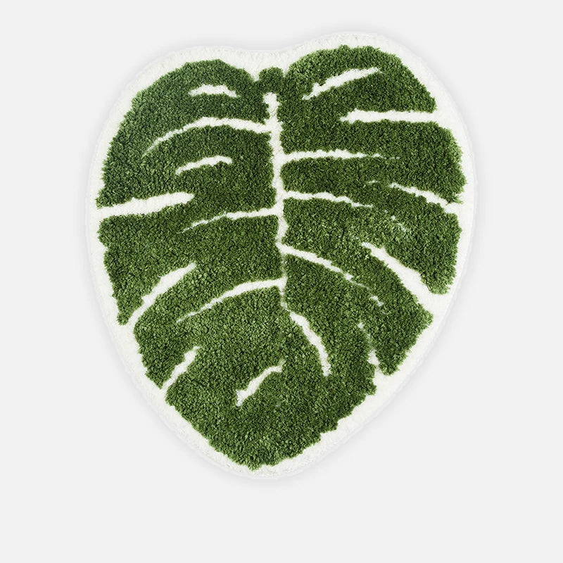 plush monstera bathroom rug anti skid bath mat leaf print