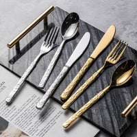 304 Rock Pattern Stainless Steel Western Tableware Golden Steak Knife, Fork, Spoon, Dessert Fork, Coffee Spoon, Hotel Restaurant Set-Letifly Lights and Decor