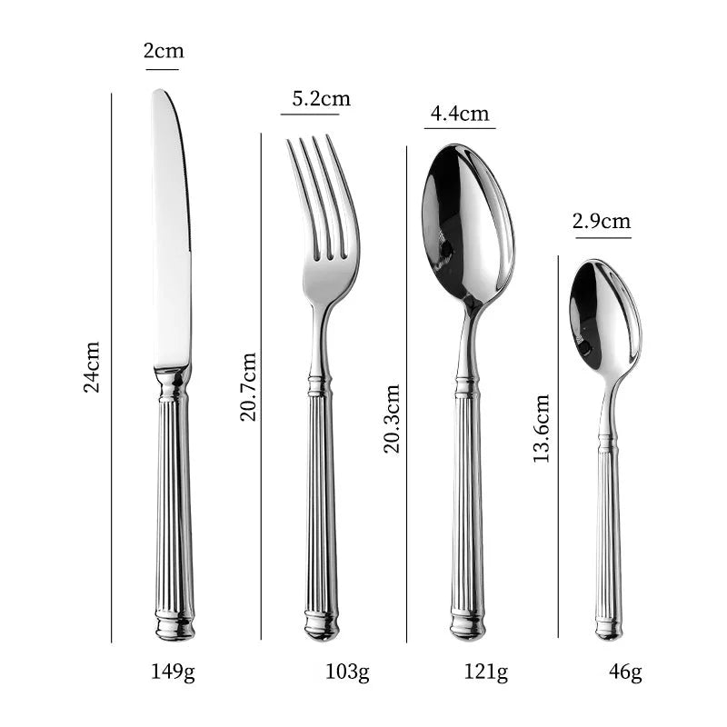 304 Stainless Steel Forged High-Quality Roman Column Western Tableware High-End Western Restaurant Hotel Table Knife, Fork, Spoon, Tea Spoon-Letifly Lights and Decor