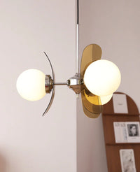 Retro glass globe chandelier with amber panels mid-century modern dining room light