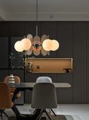 Retro glass globe chandelier with amber panels mid-century modern dining room light