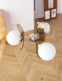 Retro glass globe chandelier with amber panels mid-century modern dining room light