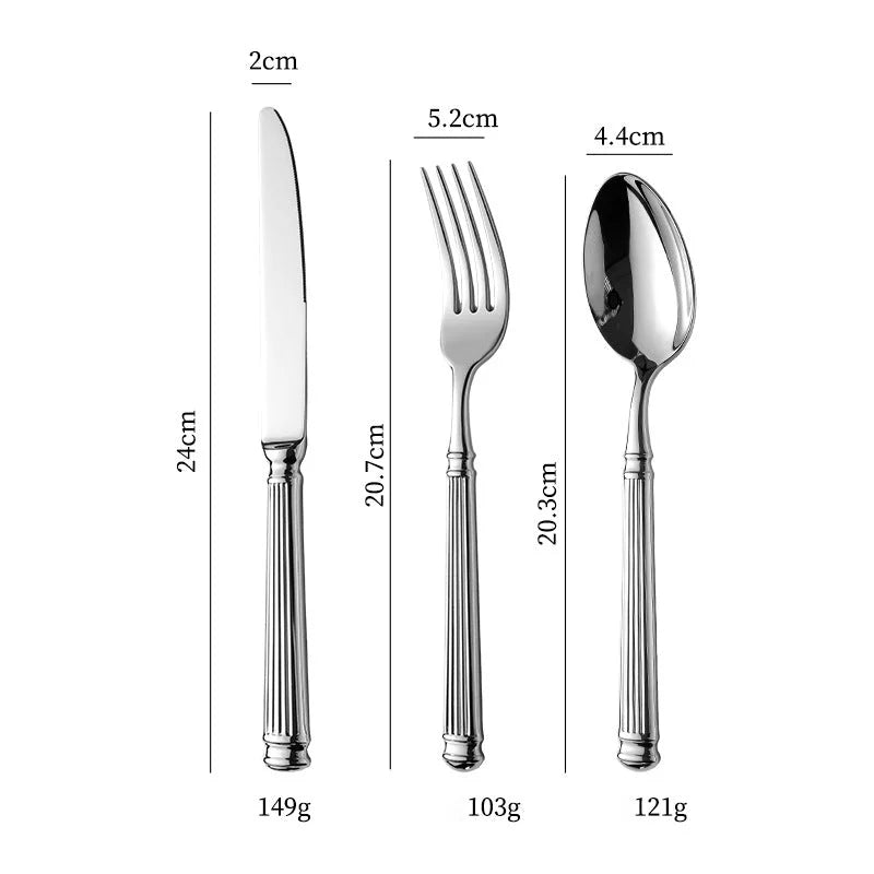 304 Stainless Steel Forged High-Quality Roman Column Western Tableware High-End Western Restaurant Hotel Table Knife, Fork, Spoon, Tea Spoon-Letifly Lights and Decor