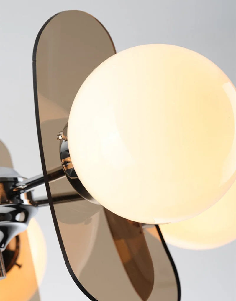 Retro glass globe chandelier with amber panels mid-century modern dining room light