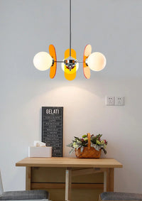 Retro glass globe chandelier with amber panels mid-century modern dining room light