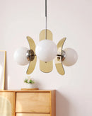 Retro glass globe chandelier with amber panels mid-century modern dining room light