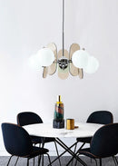 Retro glass globe chandelier with amber panels mid-century modern dining room light