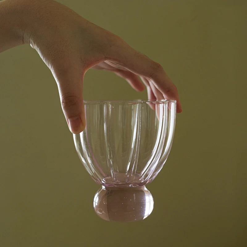 pink fluted tall cocktail glass and wine goblet