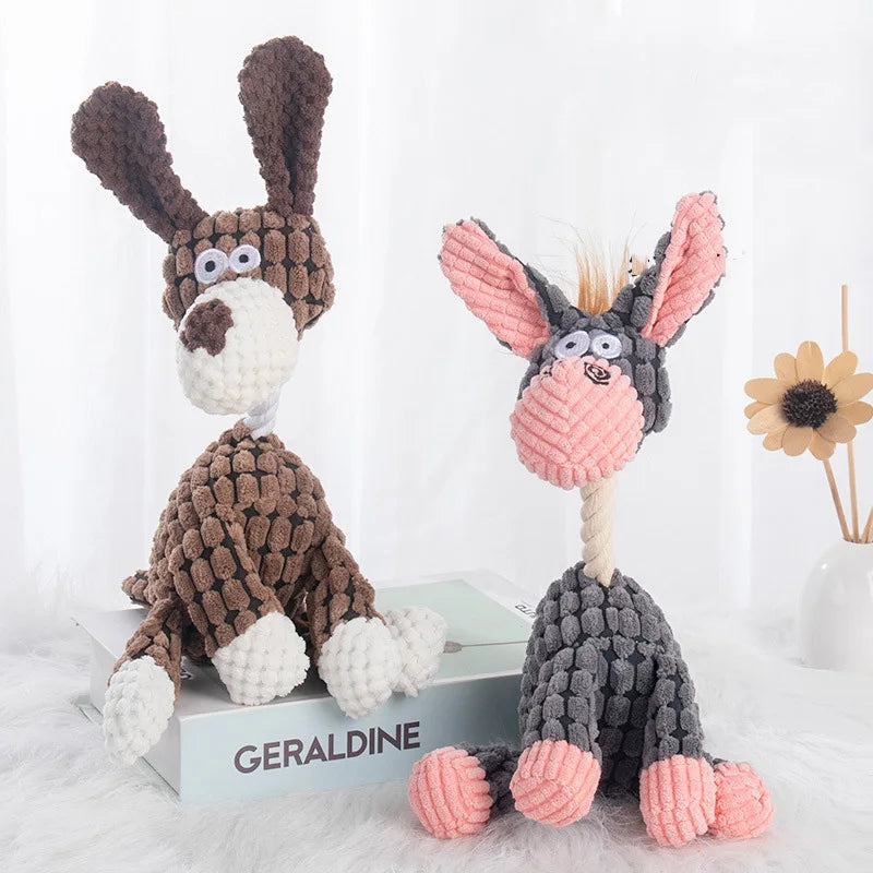 Plush corduroy squeaky dog toy animal shape durable chew toy for puppies and dogs