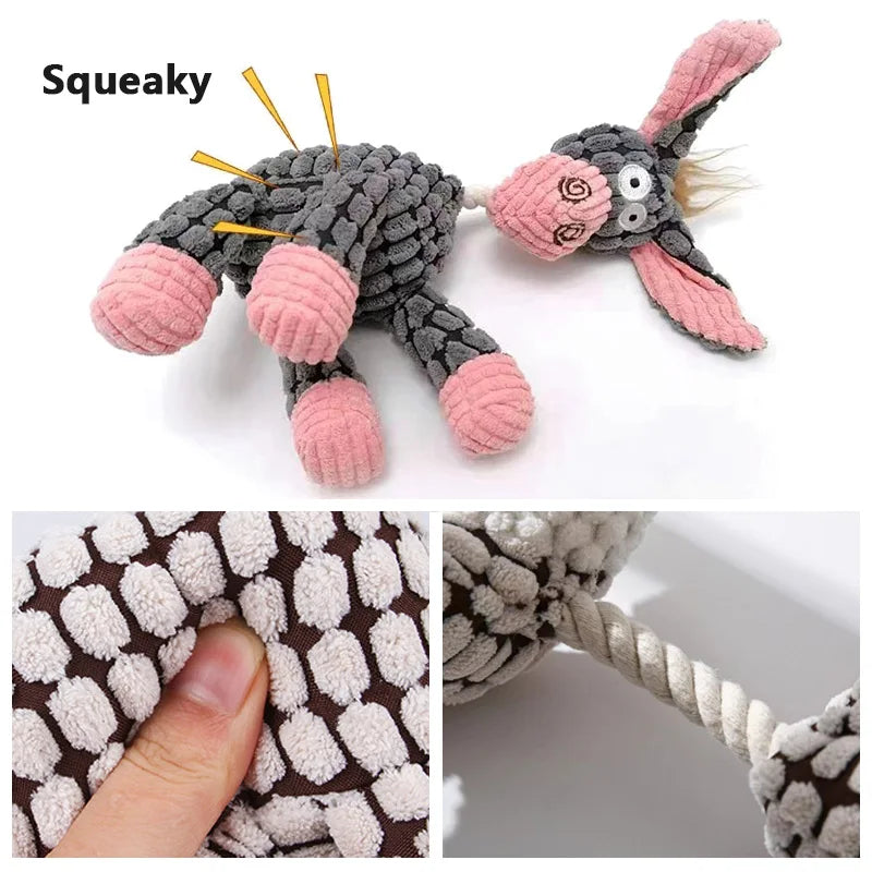 Plush corduroy squeaky dog toy animal shape durable chew toy for puppies and dogs