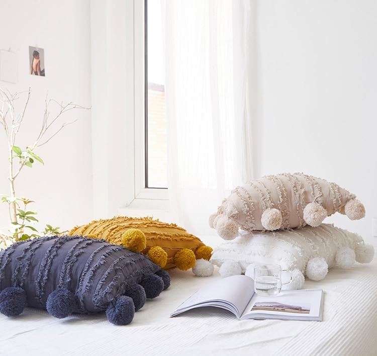 18x18 inch cotton cushion covers with pom poms
