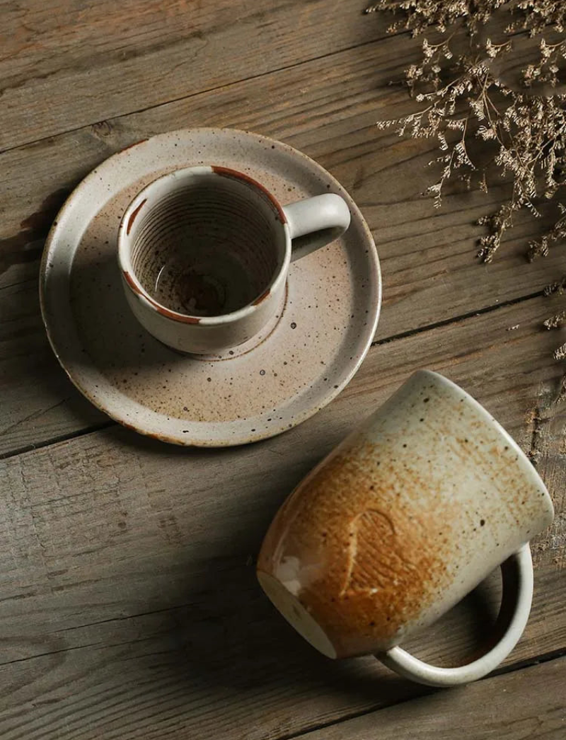 Rustic Ceramic Coffee Mug & Saucer Set – Letifly Lights & Decor