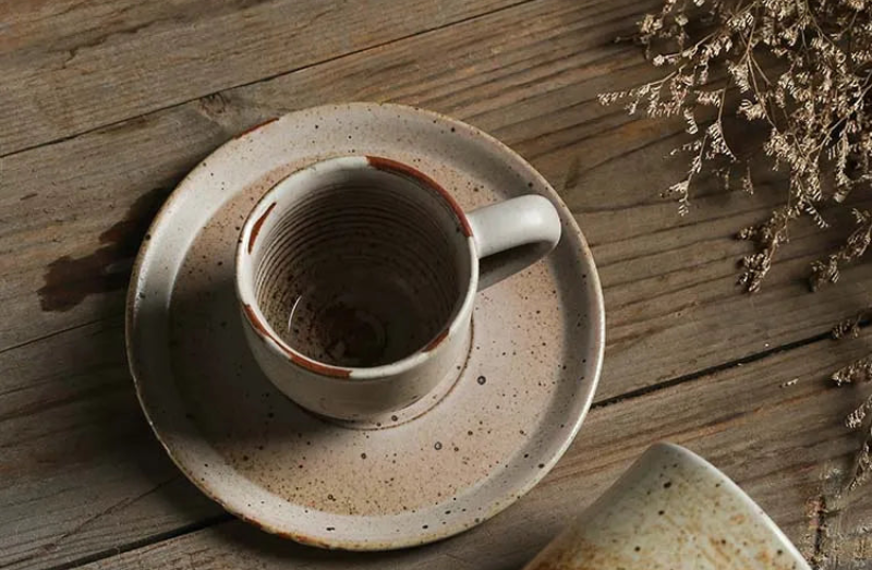Rustic Ceramic Coffee Mug & Saucer Set – Letifly Lights & Decor