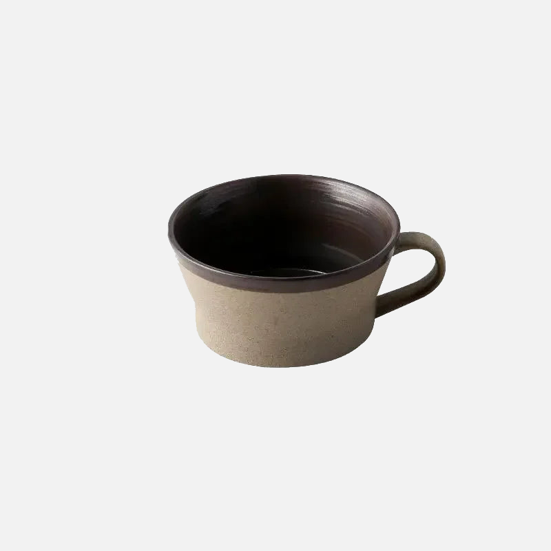 Retro Pottery Coffee Cup Set Handcrafted ceramic coffee cup with saucer in rustic earth tones