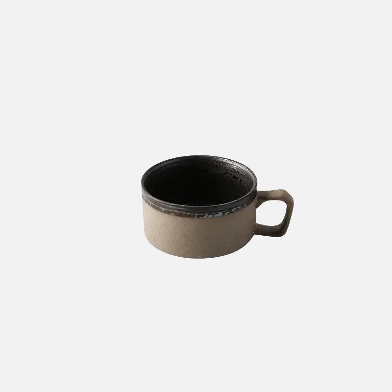 Retro Pottery Coffee Cup Set Handcrafted ceramic coffee cup with saucer in rustic earth tones