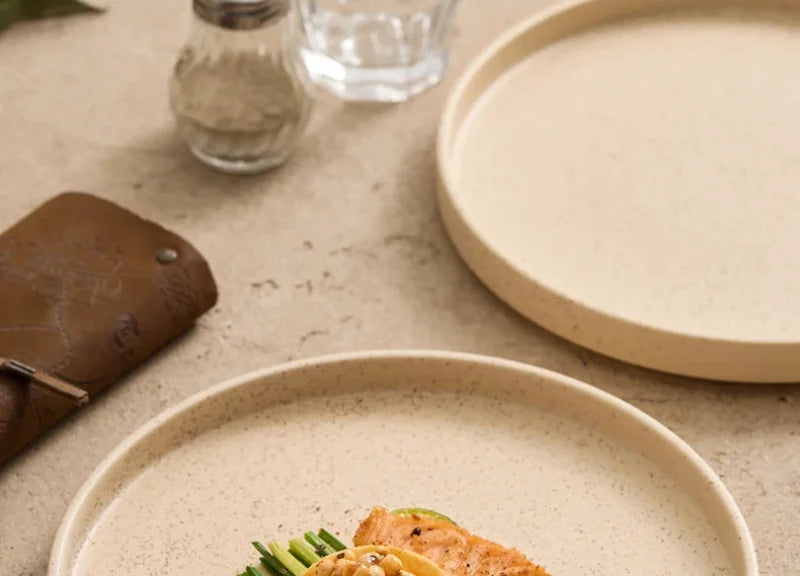 Speckled ceramic dinner plate warm sand color minimalist rustic modern tableware plate