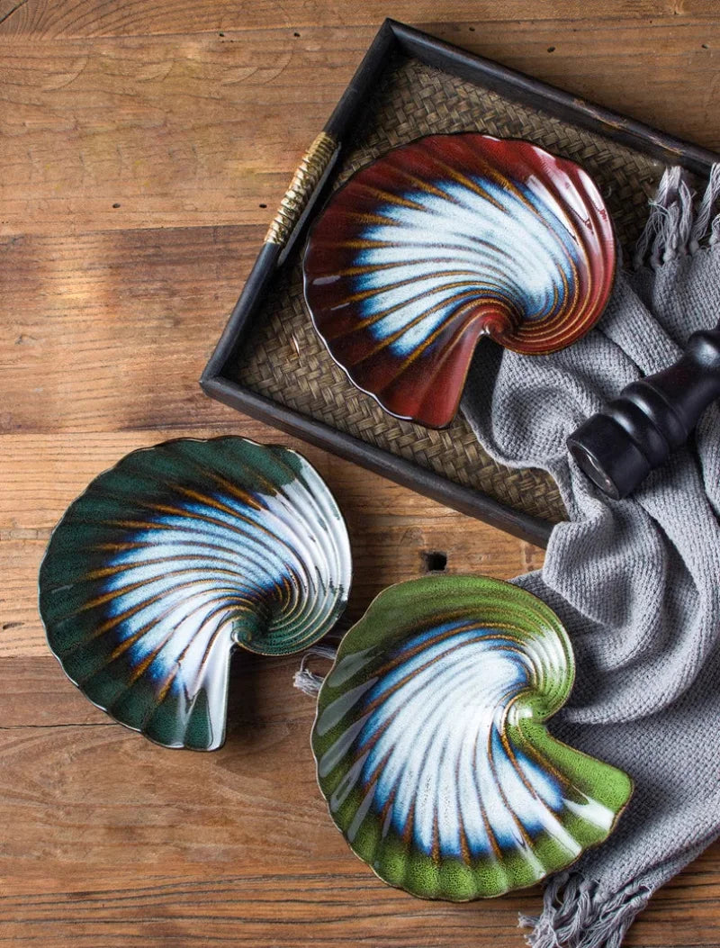 Ceramic shell plate kiln glaze ocean-inspired tableware