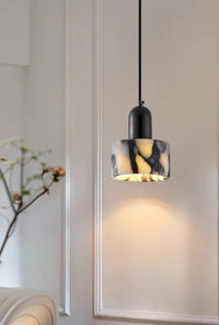 Carrara Eclipse Lamp Luxury Black Round Natural Stone Pendant Lamp High-end Bedroom Bedside LED Chandelier Living room Decoration Home Hanging Lights