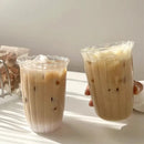 Fluted glass tumbler with scalloped ruffle rim clear drinking glass for iced coffee latte juice modern café style