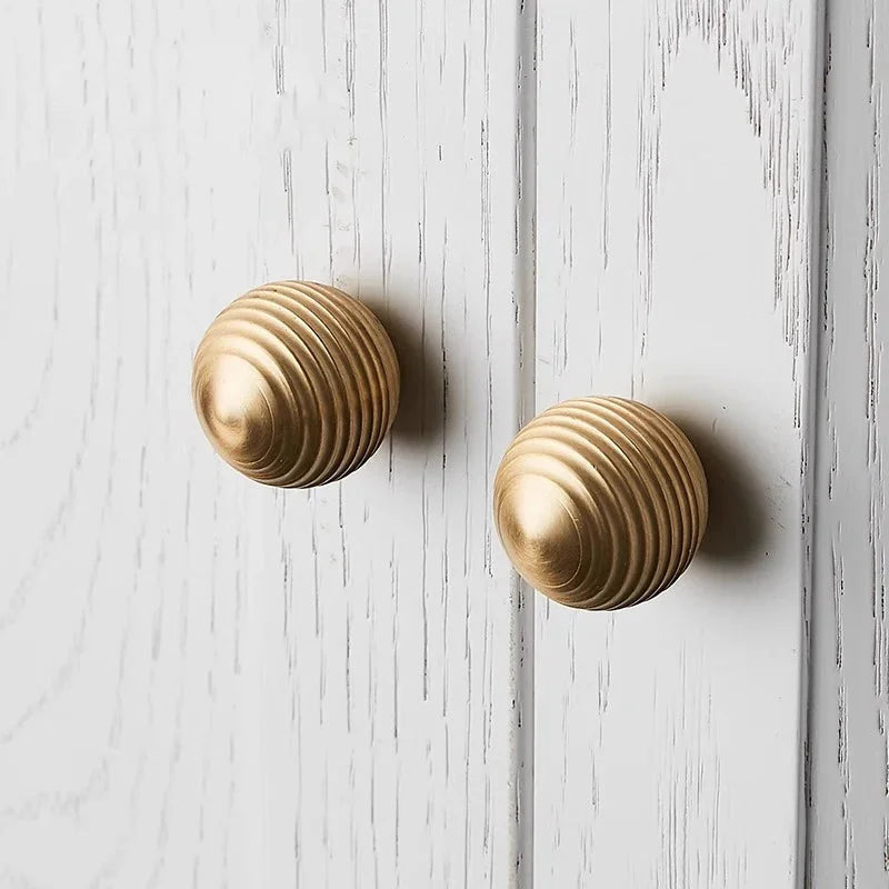 Ribbed Orb Brass Cabinet Knob