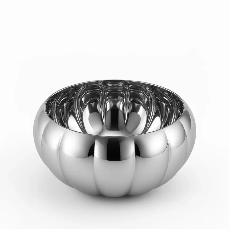 Radiance Ribbed Bowl Polished stainless steel ribbed bowl modern reflective noodle rice bowl