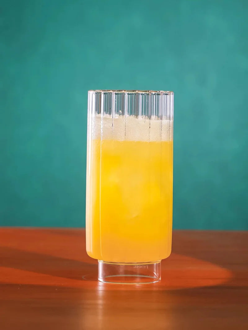 ribbed tall glass borosilicate clear drinkware for cocktails juice water