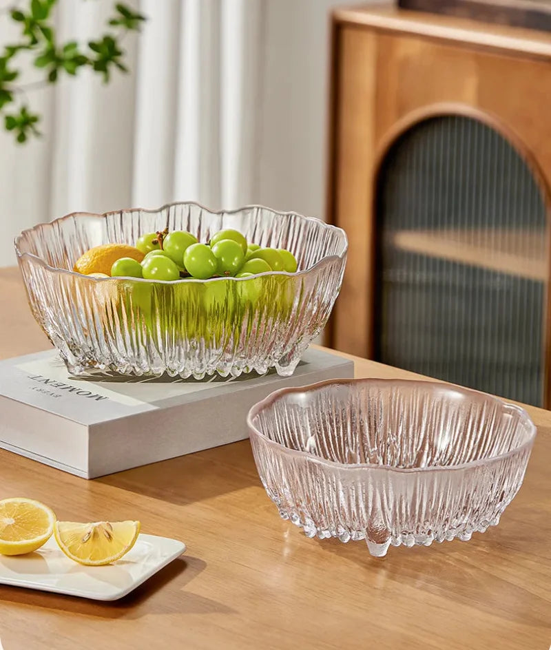Clear ripple glass serving bowl scalloped edge fruit salad bowl modern decorative tableware