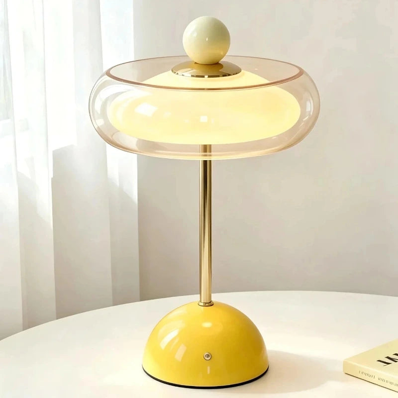 Mid-Century Modern Glass Table Lamp Vintage LED Bedside Desk Lamp Golden Metal Pole Bedroom Nightstand Decor Light-Letifly Lights and Decor