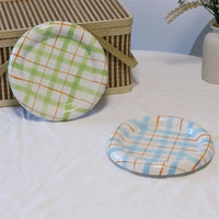 Gridline Ceramic Plates Glossy ceramic plates with thick rim in pink green blue purple modern tableware