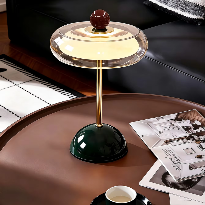 Mid-Century Modern Glass Table Lamp Vintage LED Bedside Desk Lamp Golden Metal Pole Bedroom Nightstand Decor Light-Letifly Lights and Decor