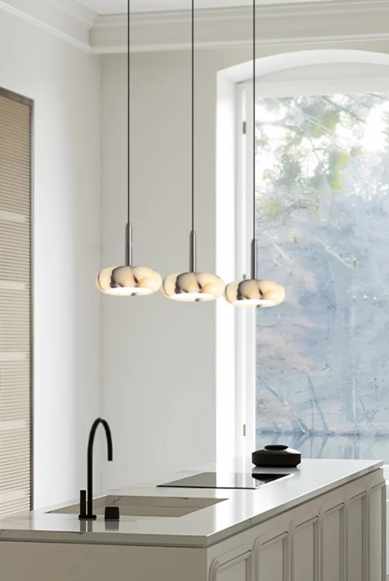 Eclipse Mini Pendant Lamp Luxury Black Round Natural Stone Pendant Lamp High-end Bedroom Bedside LED Chandelier Living room Decoration Home Hanging Lights