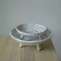 Stoneware pedestal dish footed ceramic matte textured tray