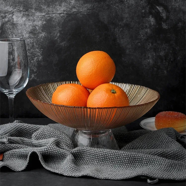 Solar Flare Glass Bowls Crackled glass pedestal bowls in light brown and dark brown modern décor dish