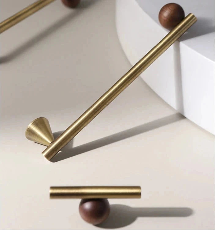 Bronze Brass + Walnut Wood Cabinet Handle and Knob Drawer Knobs T Bar Bedroom Kitchen Cupboard Hardware / Drawer Handles-Letifly Lights and Decor