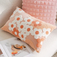 Floral embroidered cotton throw pillow cover daisy design cozy decorative cushion