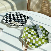 European Chessboard Ceramic Plate Black and White Checkered Irregular Tableware Dinner Plate Dinner Set Plates and Dishes-Letifly Lights and Decor