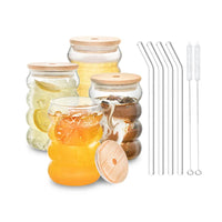 bubble glass cup bamboo lid straw borosilicate eco-friendly drinkware