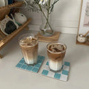 2Pcs Square Mosaic Glass Coaster Set, Heat Resistant Drink Cup Mats, Non-Slip Cork Base Table Protection Mat, Modern Minimalist-Letifly Lights and Decor