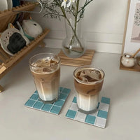 2Pcs Square Mosaic Glass Coaster Set, Heat Resistant Drink Cup Mats, Non-Slip Cork Base Table Protection Mat, Modern Minimalist-Letifly Lights and Decor