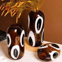 Glass Vase Amber White Black Spot Pattern Glossy Finish Ellipsoid flower terrarium vase