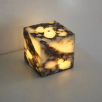Stone cube lamp natural marble warm glow bedside modern decor light