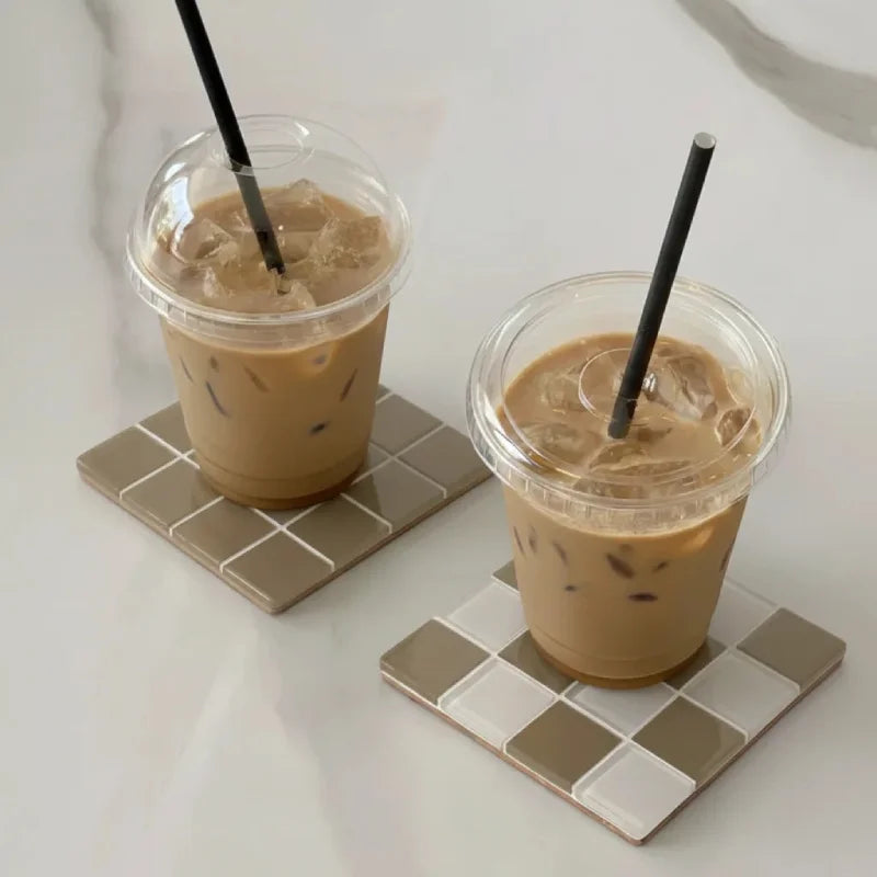2Pcs Square Mosaic Glass Coaster Set, Heat Resistant Drink Cup Mats, Non-Slip Cork Base Table Protection Mat, Modern Minimalist-Letifly Lights and Decor