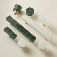 Brass Marble Crystal Stone Furniture Handles White Green Long Round Pulls Cupboard Dresser Drawer Cabinet Knobs-Letifly Lights and Decor